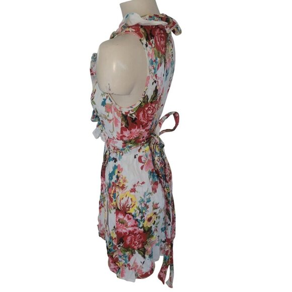 DOUBLE ZERO Floral Sleeveless Wrap Dress Ruffle‎ Trim & Waist Tie Summer Spring - Picture 2 of 6